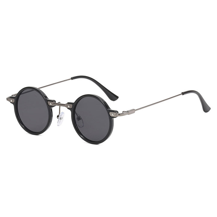Women's round sunglasses with stylish metal frame and large blue lenses Bowlift