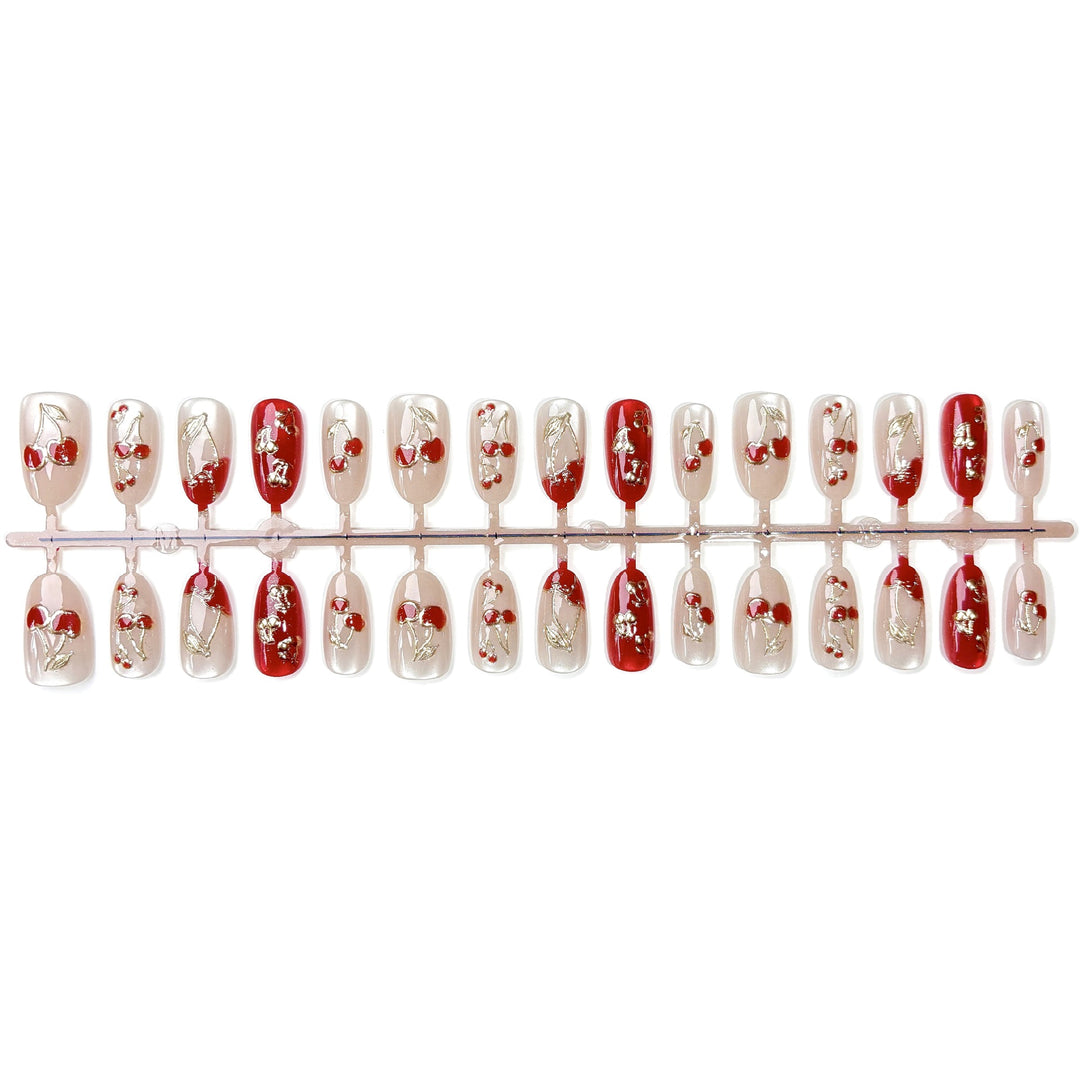 Cherry-Themed Press-On Nail Art Set