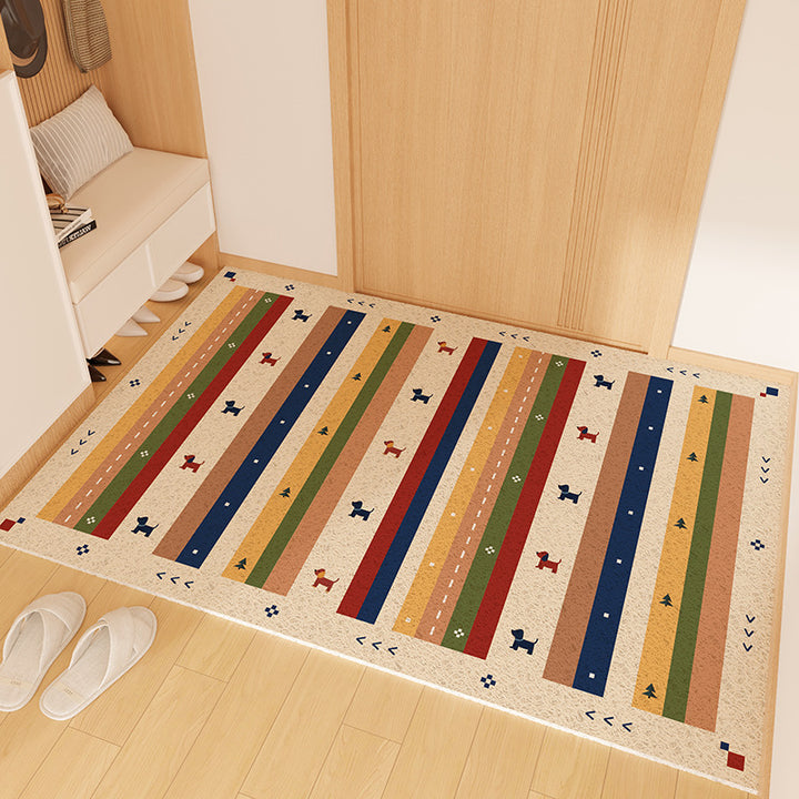 Playful Striped Dog Print Welcome Mat Bowlift