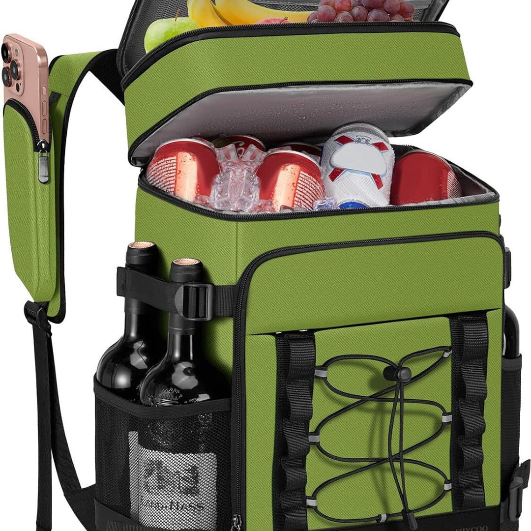 Unisex insulated cooling backpack with bottle holder, organizer pocket and padded carrying comfort Bowlift