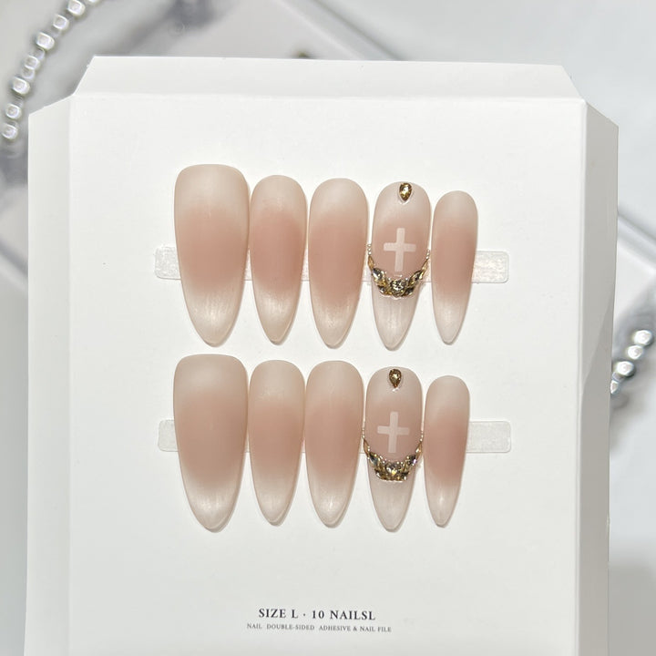 Artistic Press-On Nail Set with Elegant Floral Design Bowlift