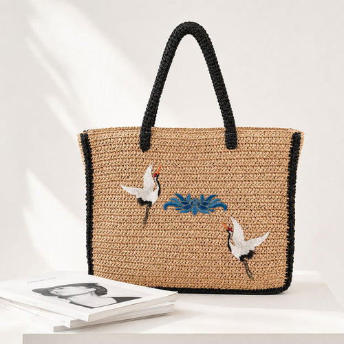 Elegant Bast Tote Bag with Artistic Embroidery Design Bowlift