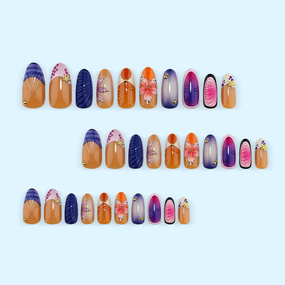 Artificial nails with colorful flower patterns Bowlift