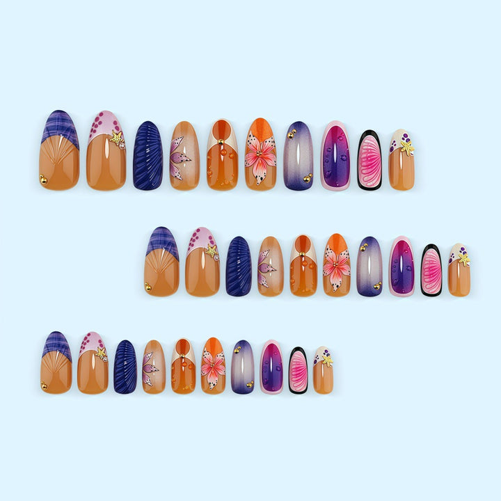 Artificial nails with colorful flower patterns Bowlift