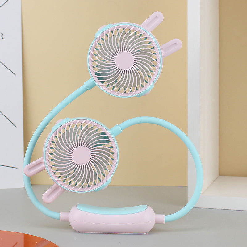Women Portable Double Fan Neckband Fan Bowlift