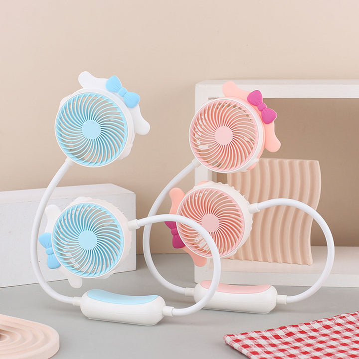 Ladies Portable Neck Fan with Double Adjustable Blades Bowlift