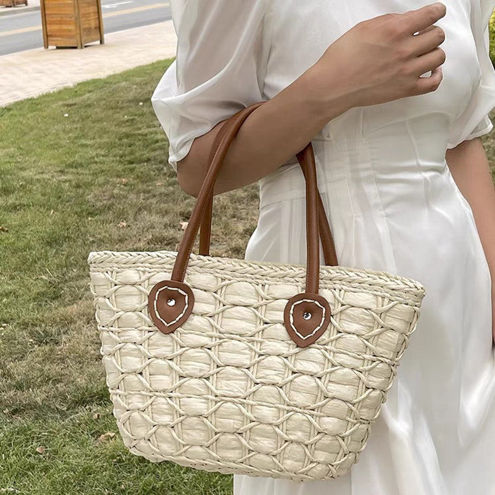 Braided shopping bag with leather handles Bowlift