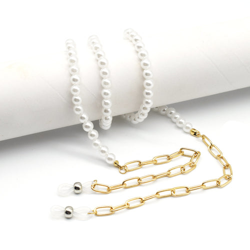 Elegant Pearl and Gold Chain Eyewear Holder Bowlift