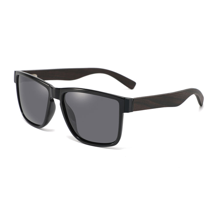 Rimless oversized cat eye polarized sunglasses with wood-effect temples Bowlift