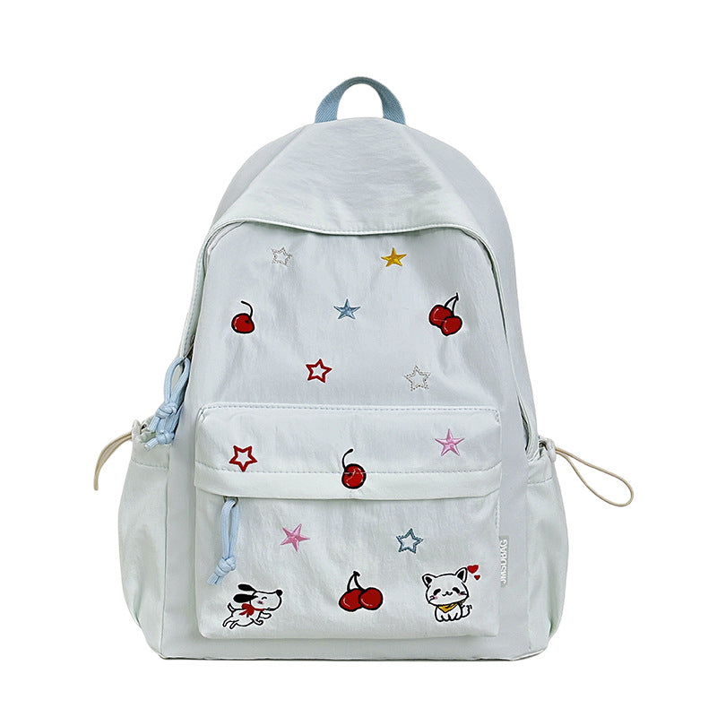 Playful Character Embroidered School Backpack Bowlift