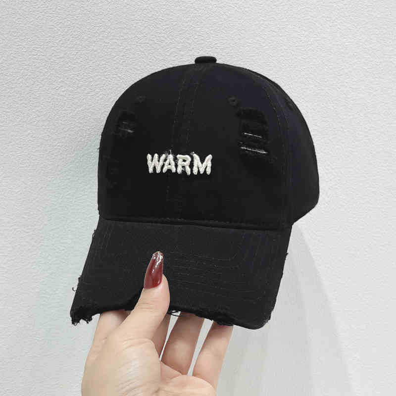 Women's Distressed Cotton Cap with Embroidered Message Bowlift