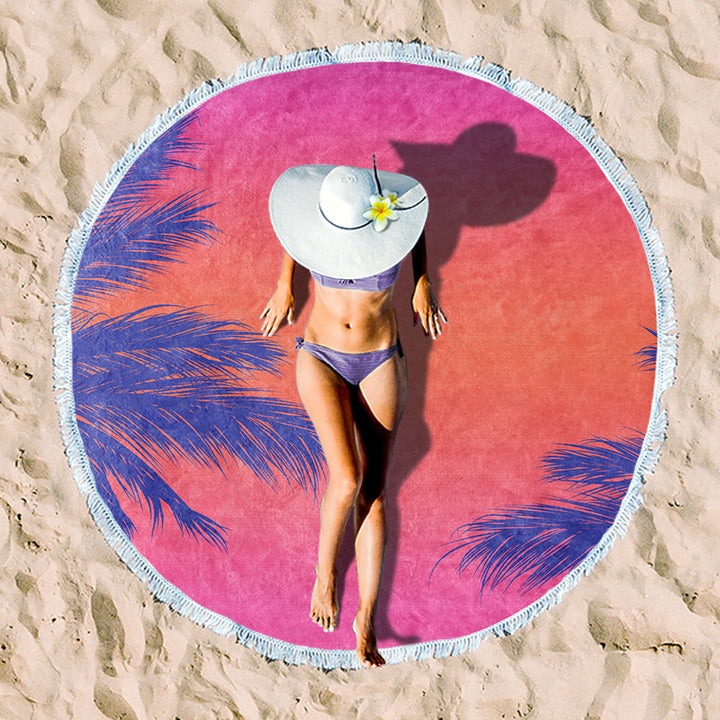 Round beach towel with floral fringe pattern Bowlift