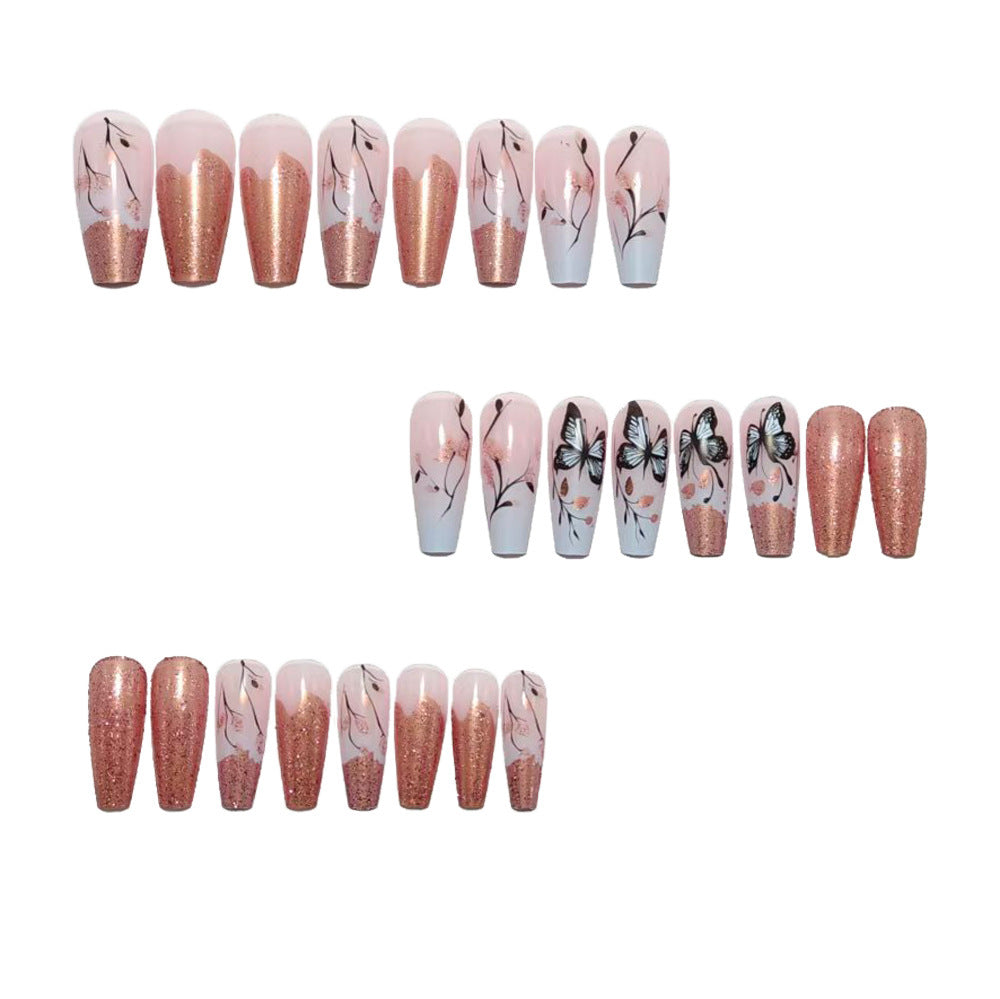 Acrylic nails with elegant butterfly design and glitter effects Bowlift