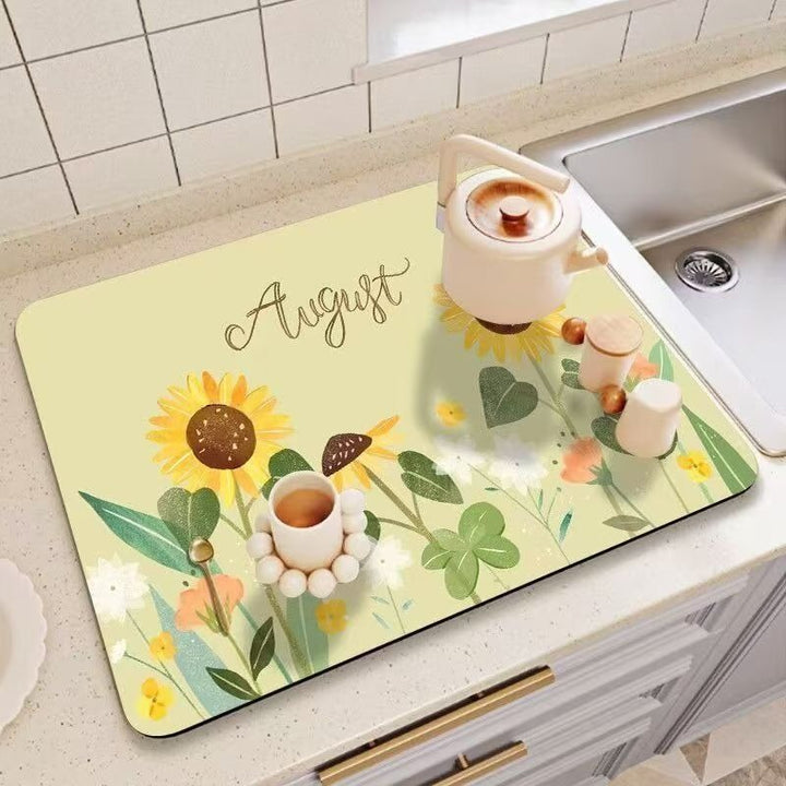 Decorative Floral Print Kitchen Counter Mat Bowlift
