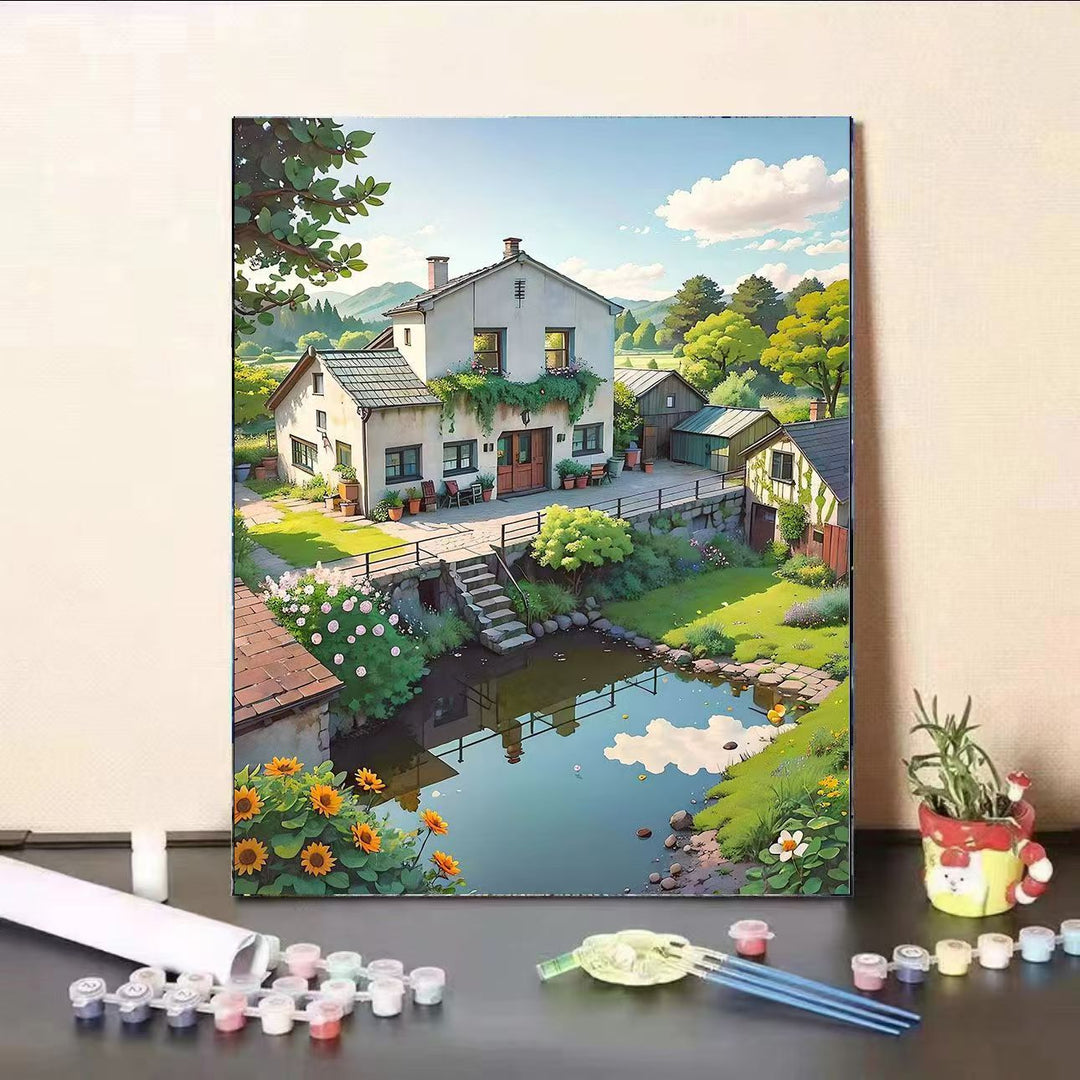 Scenic Village Landscape Paint by Numbers Kit Bowlift
