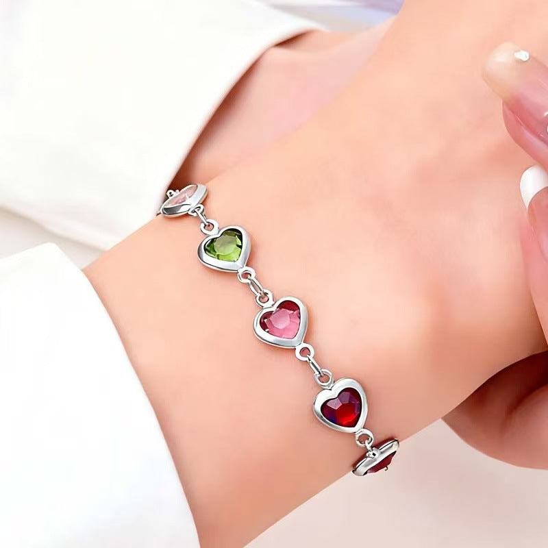 Heart-Shaped Gemstone Charm Bracelet Bowlift