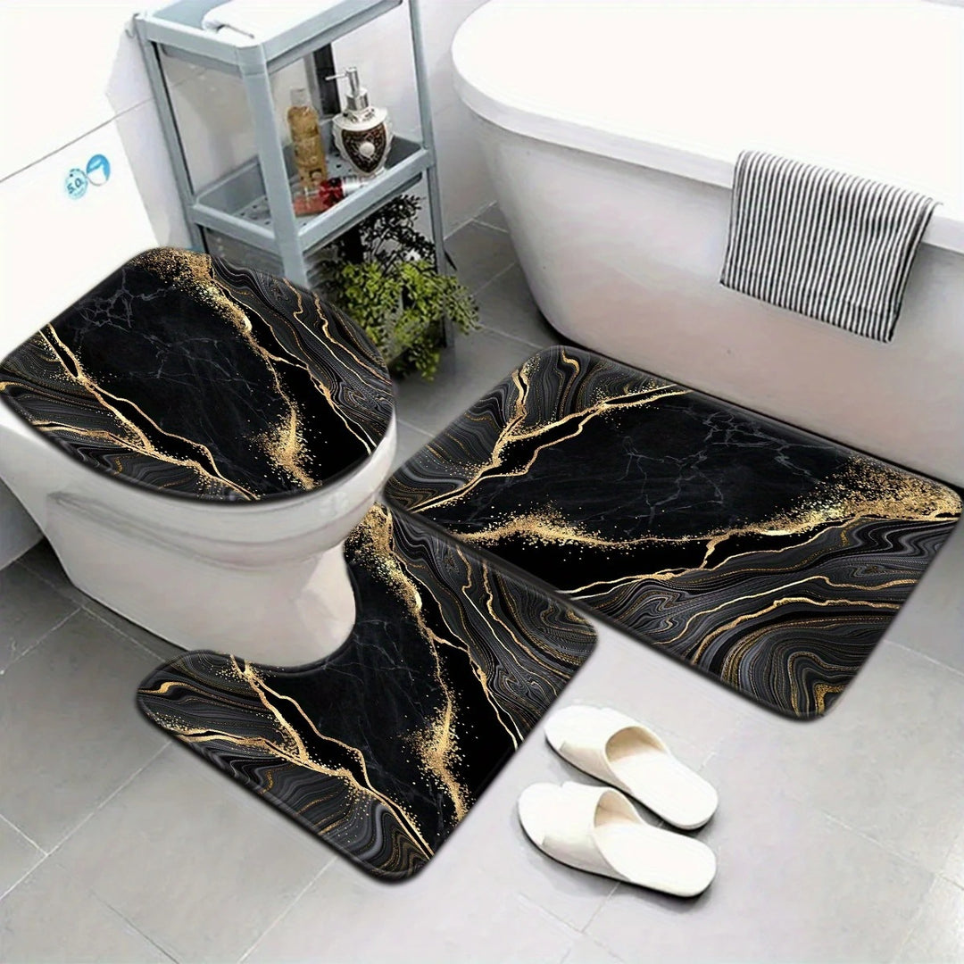 Artistic Marble Print Bath Mat Set Bowlift