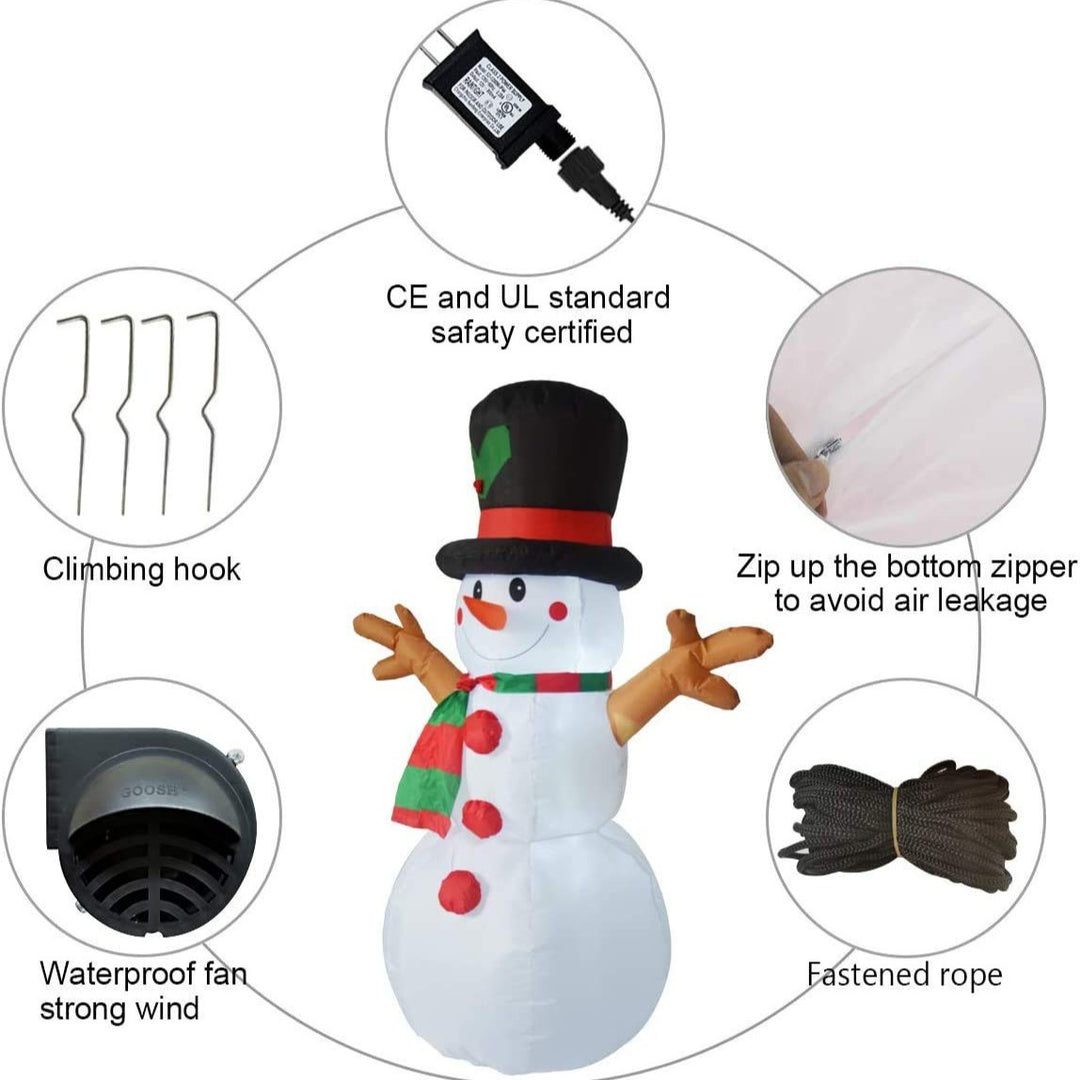 Inflatable snowman with festive decorations