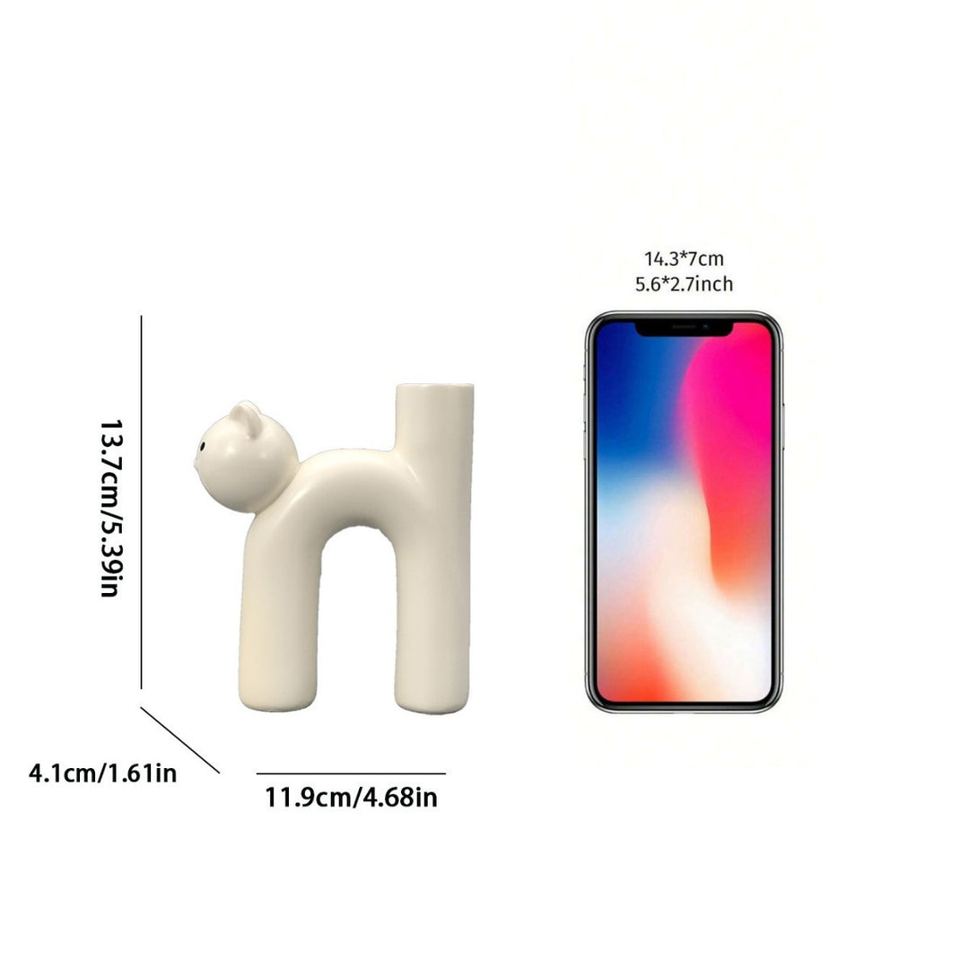Ceramic Sculptural Cat Letter H Bud Vase With Tubular Mouth Minimalist Tabletop Decor