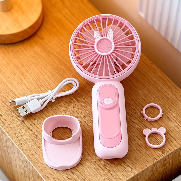 Unisex portable USB table and hand fan with rechargeable battery and base Bowlift