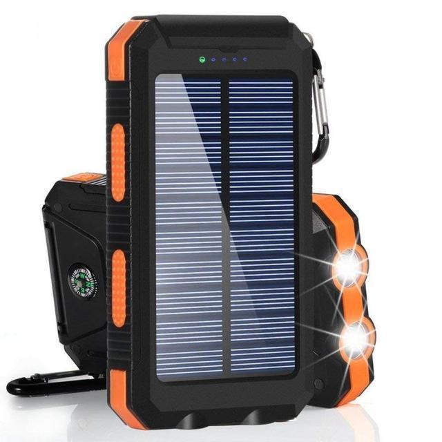 Solar-powered power bank with robust case and integrated LED lighting Bowlift