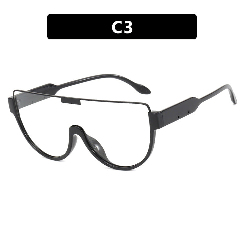 Women futuristic oversized sunglasses with clear full-rim frame Bowlift