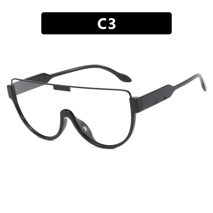 Women futuristic oversized sunglasses with clear full-rim frame Bowlift