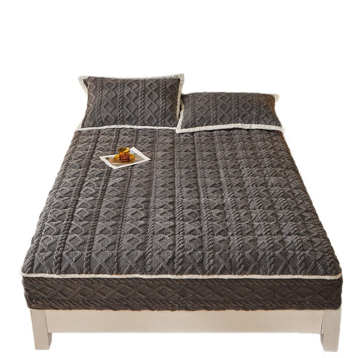 Plush Sherpa Quilted Mattress Topper With Deep-Skirt Non-Slip Fit And Embossed Cable Texture