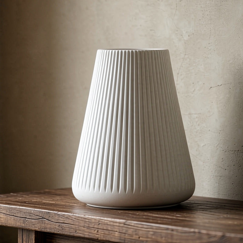 Modern Vertical Ribbed Ceramic Vase Bowlift