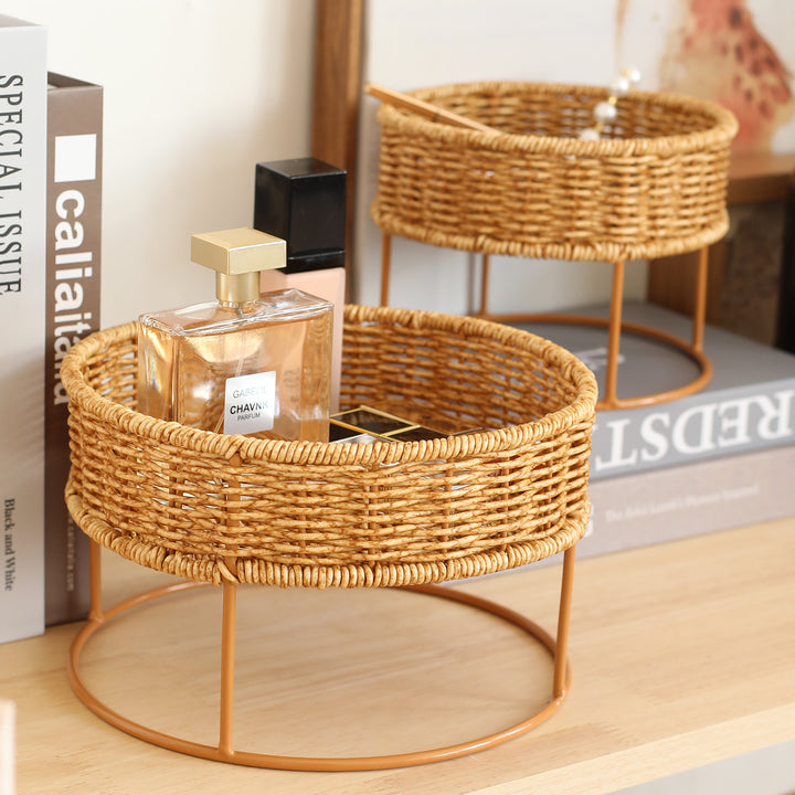 Round Woven Storage Tray with Metal Base Bowlift