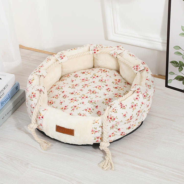 Floral Print Plush Dog Bed