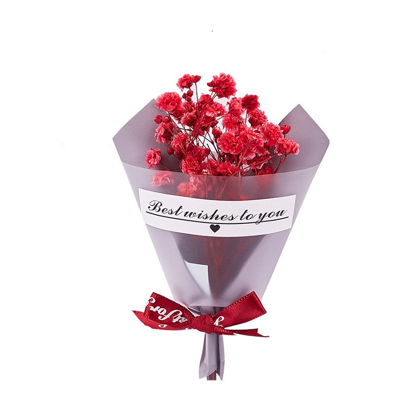 Mini Faux Rose Petal Gift Bouquet With Satin Ribbon Bow And Translucent Cone Wrap