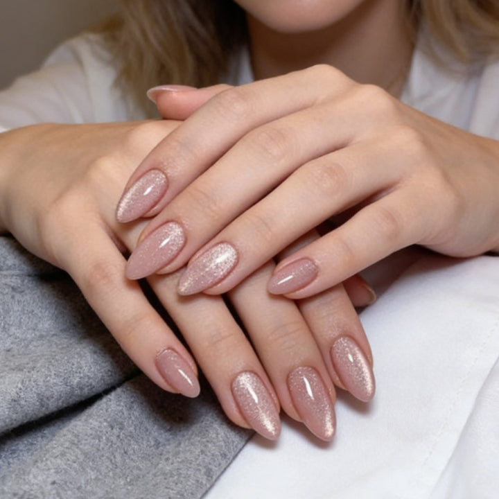 Glamorous Glittery Almond-Shaped Nail Extensions