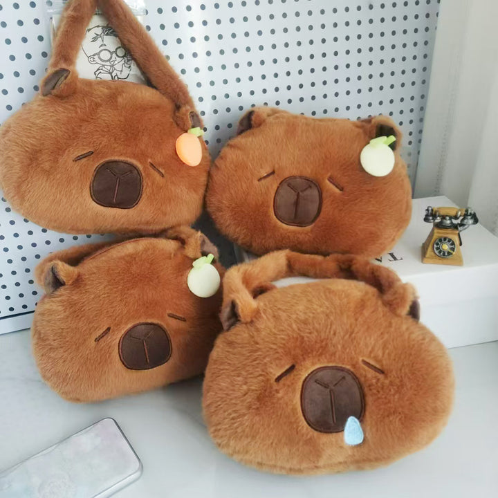 Plush Shoulder Bag with Cute Animal Motif Bowlift
