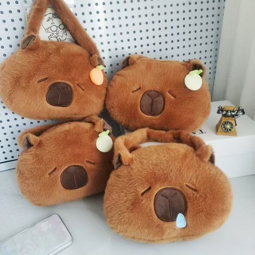 Plush Shoulder Bag with Cute Animal Motif Bowlift