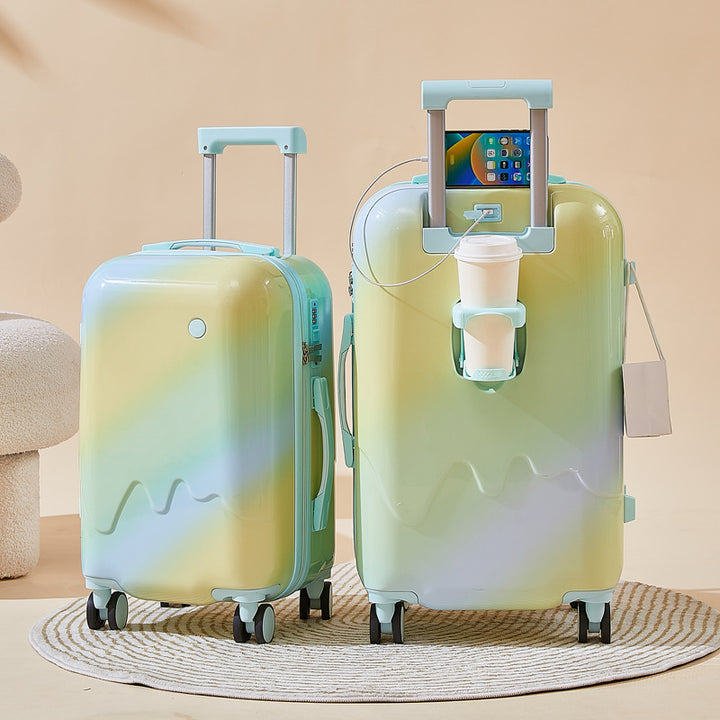 Unisex Functional Hardshell Carry-On Suitcase with Drink Holder Bowlift