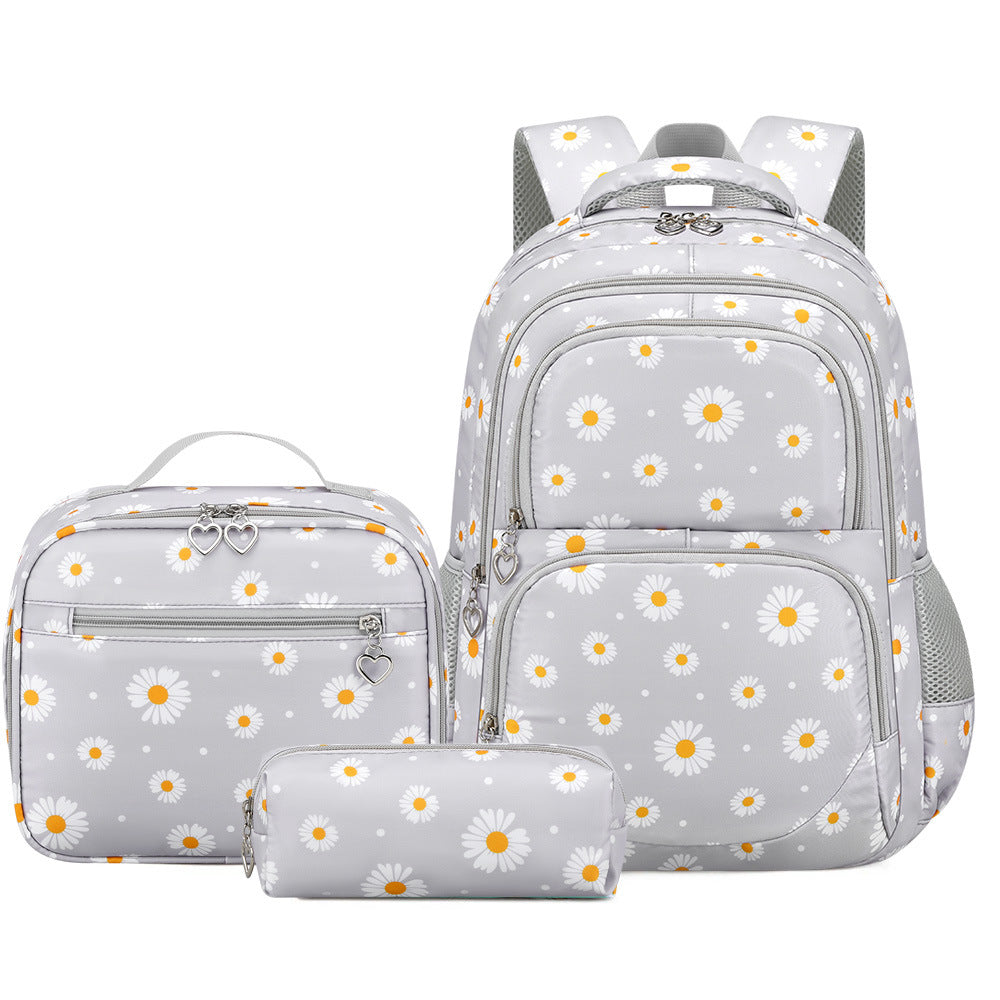 Daisy Print School Backpack Set with Insulated Lunch Bag & Pencil Case Bowlift