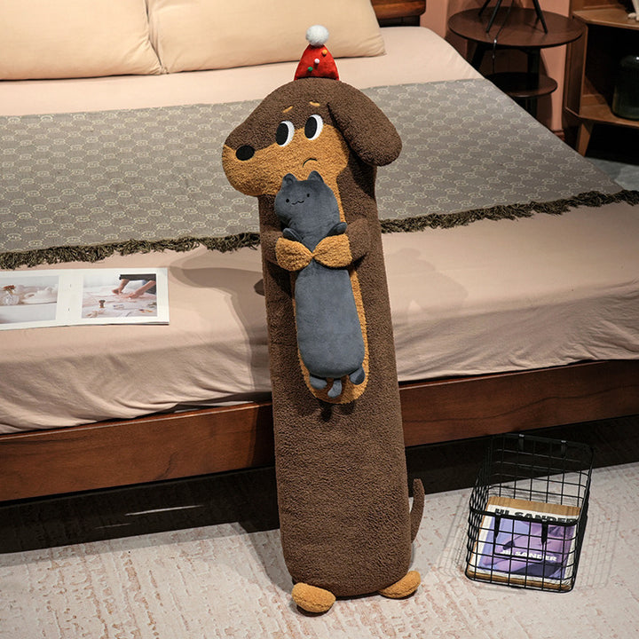 Extra-long plush body pillow in cat shape with neck support