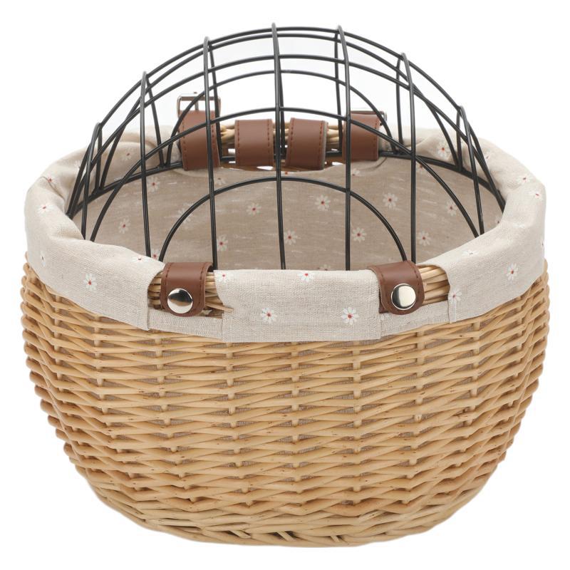 woven rattan pet carrier basket with collapsible metal dome and removable linen lining Bowlift