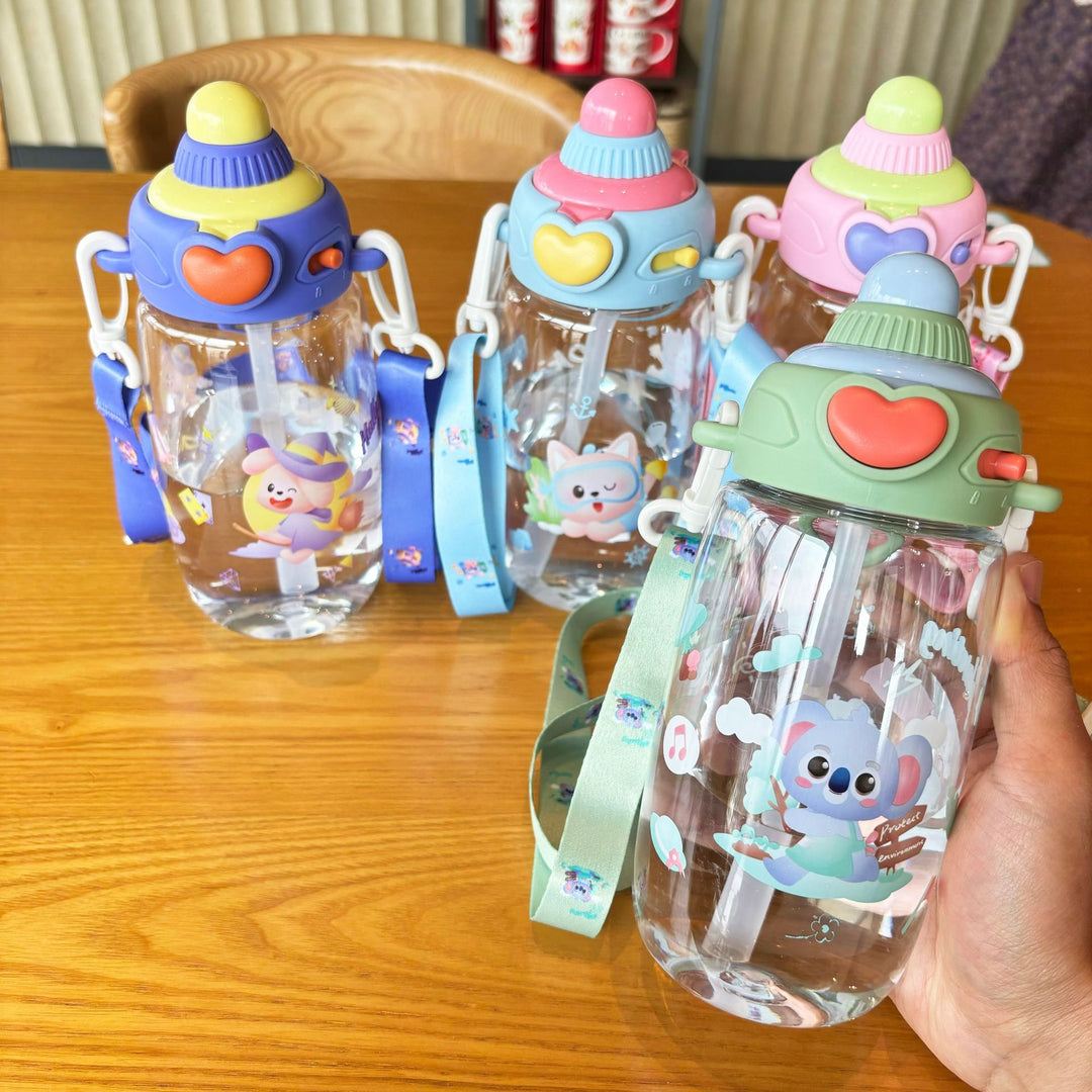 Women's transparent drinking bottle with ergonomic carrying handle and integrated straw Bowlift