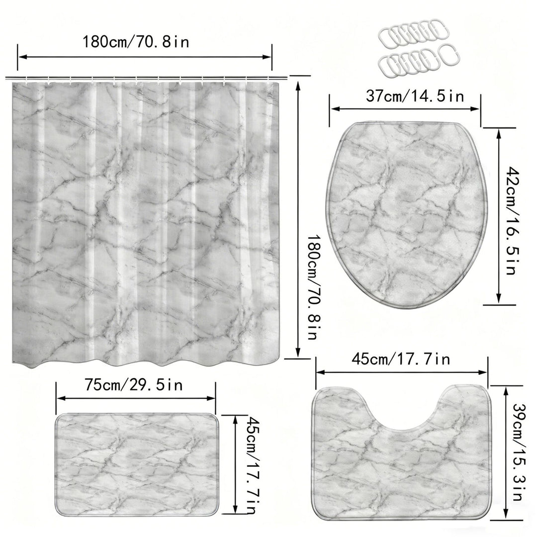 Elegant Marble Pattern Bathroom Mat Set Bowlift