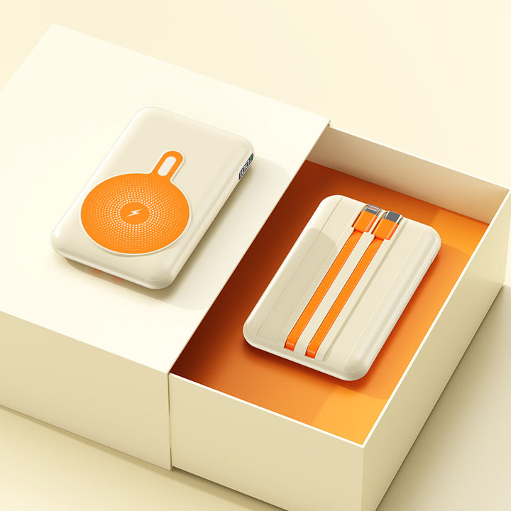 Portable power bank with integrated fast charging function and wireless charging option Bowlift