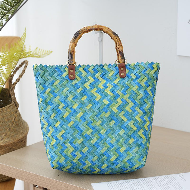 Bamboo Handle Bag Made of Braided Material Bowlift