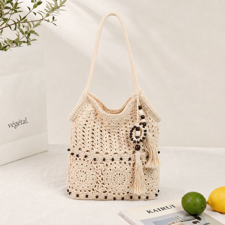 Crochet Shopping Bag with Decorative Tassels Bowlift