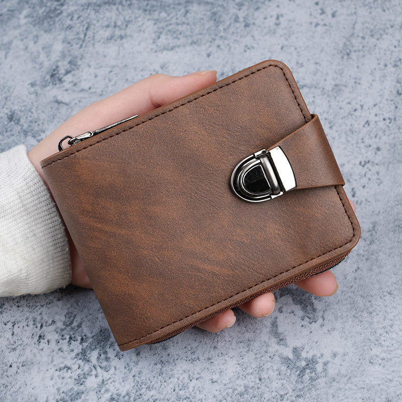 Compact Leather Zip-Around Bifold Wallet with Magnetic Strap Bowlift