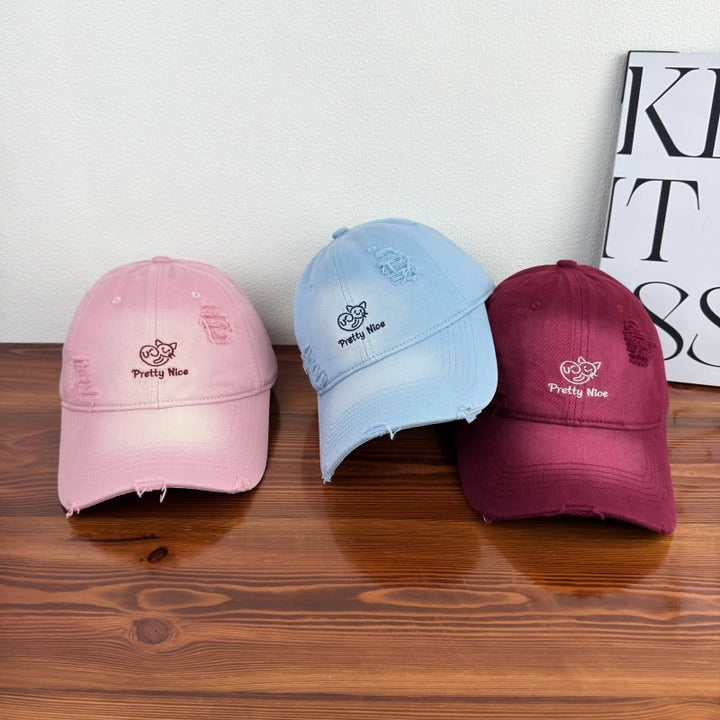 Women's Distressed Casual Embroidered Baseball Cap Bowlift