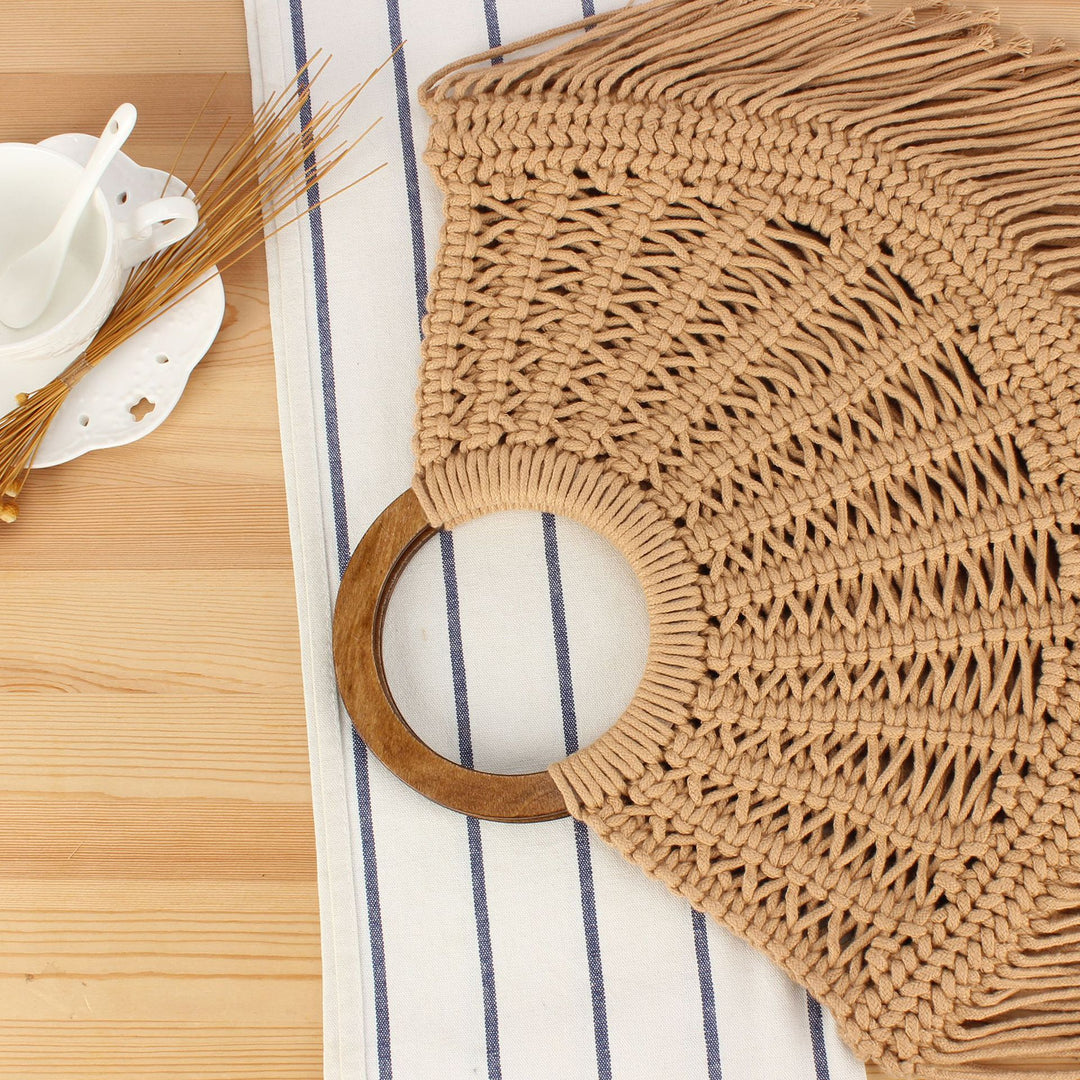 Macramé Handbag with Wooden Handles Bowlift