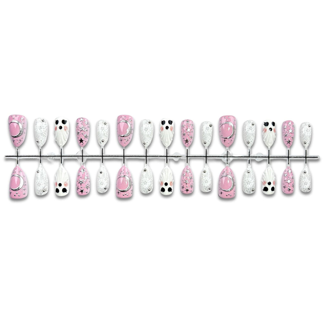 Theatrical Ghost-Themed Press-On Nail Art Set
