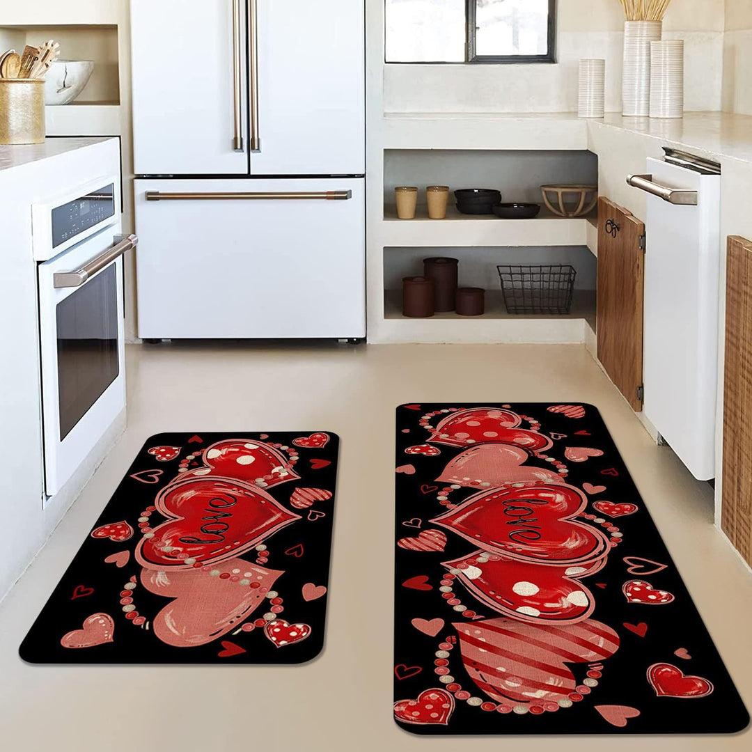 Heart-Themed Kitchen Runner Mat Bowlift