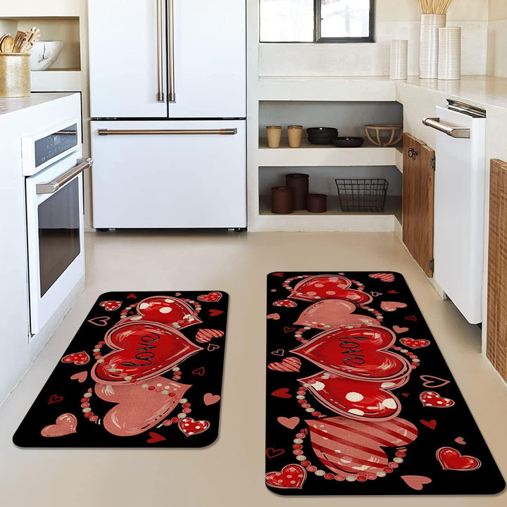 Heart-Themed Kitchen Runner Mat Bowlift